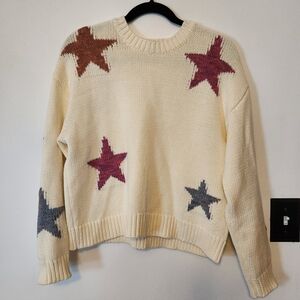 Rails Cream With Colorful Stars Pullover Sweater Size S Oversized